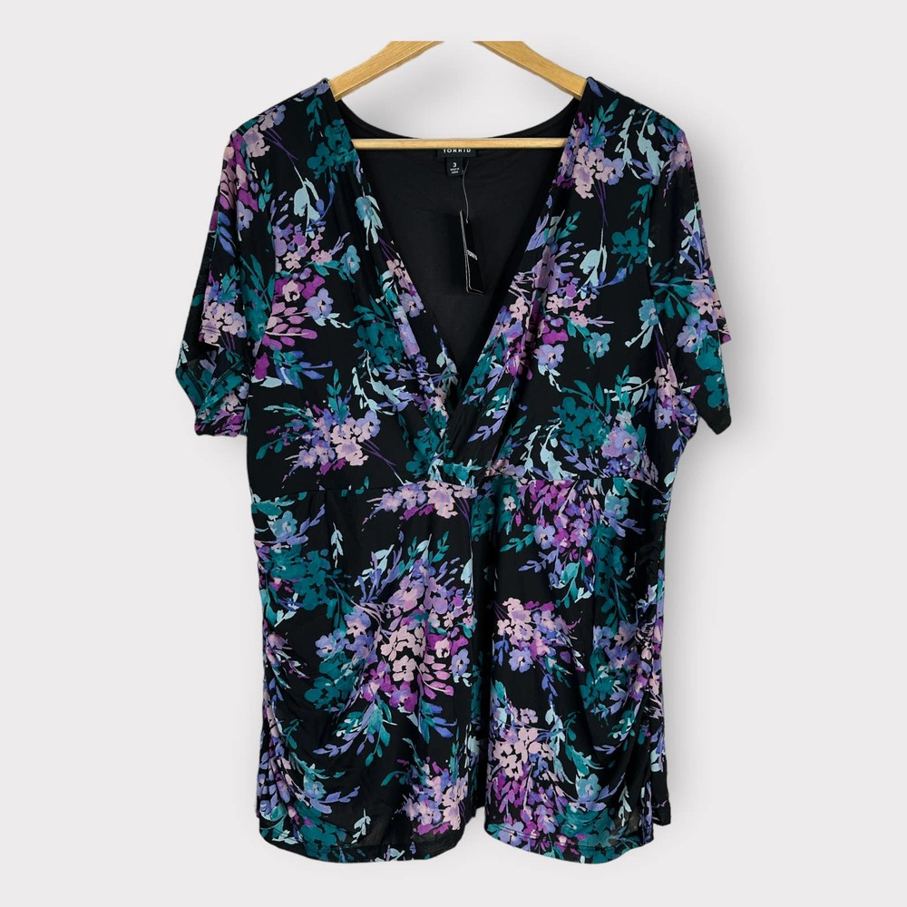 TORRID Stretch Mesh Surplice Neckline Shirred Top Women's Plus 3X